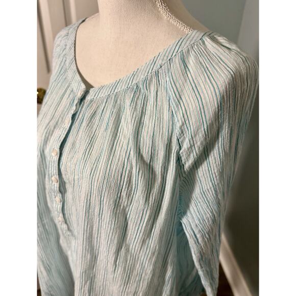 Lane Bryant 18/20 Shirt Women Blue White Gauzy Semi Sheer Cotton Button Up Top - Picture 3 of 7